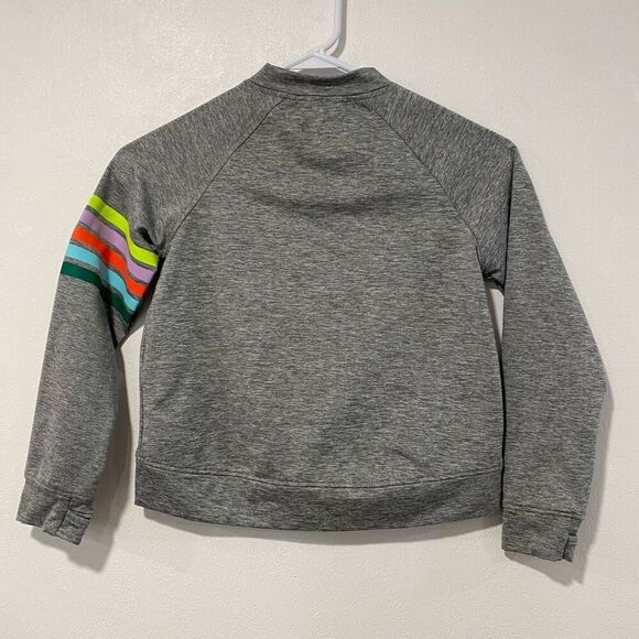 Rockets of Awesome Girls Gray Full-Zip Jacket with Rainbow Stripe Sleeve Size 7 - Picture 2 of 4